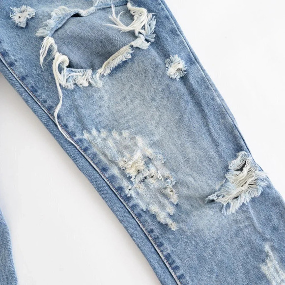 One Tea Spoon Blue "Trashed Free Birds" Extreme Distressed Straight Tapered 27 - Picture 9 of 15